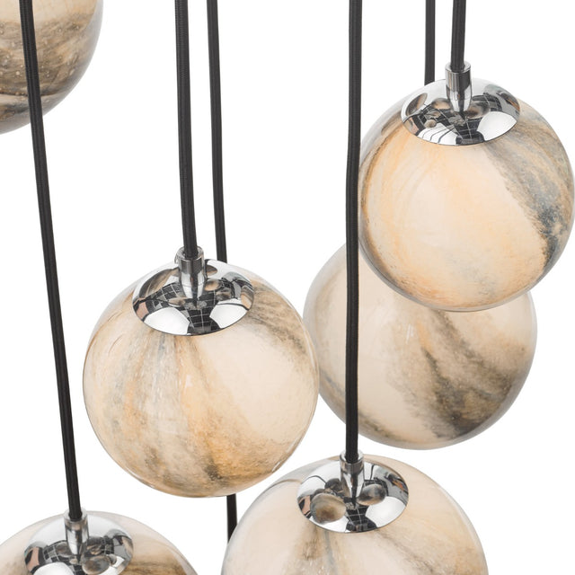 Mikara 12 Light Cluster Pendant Polished Chrome Marble Effect Glass 1.5M