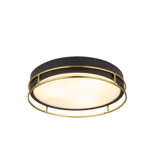 Phoenix 2Lt Flush - Black, Brass Metal & Frosted Glass