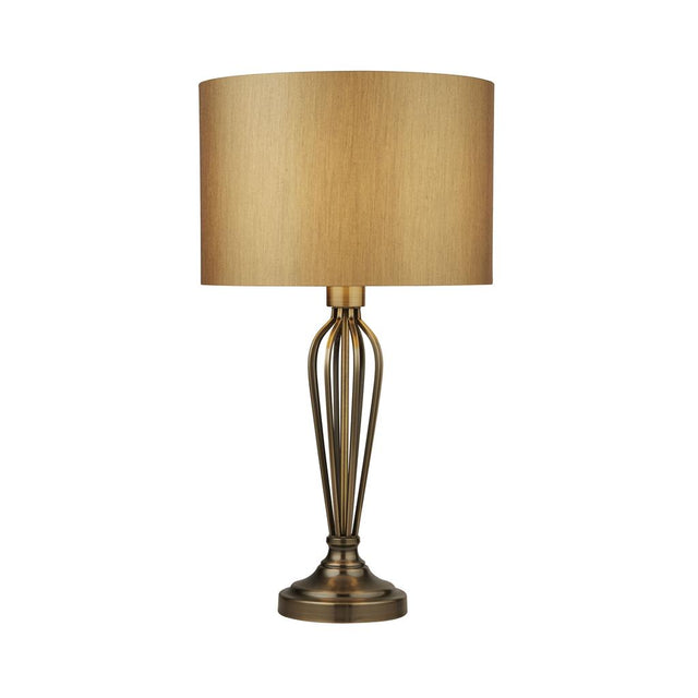 ANTIQUE BRASS TABLE LAMP WITH GOLD SHADE