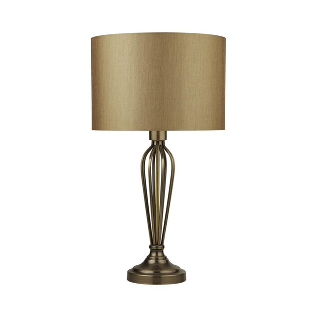 ANTIQUE BRASS TABLE LAMP WITH GOLD SHADE