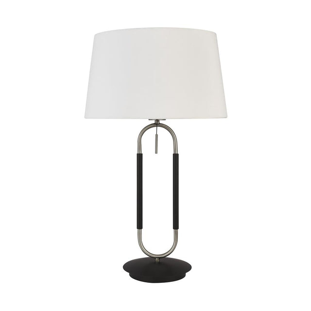 JAZZ 1LT TABLE LAMP, SATIN SILVER AND BLACK, WHITE VELVET SHADE. PULL SWITCH