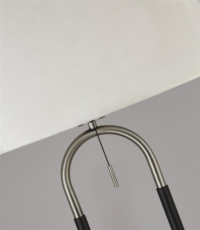JAZZ 1LT FLOOR LAMP, SATIN SILVER AND BLACK, WHITE VELVET SHADE. PULL SWITCH