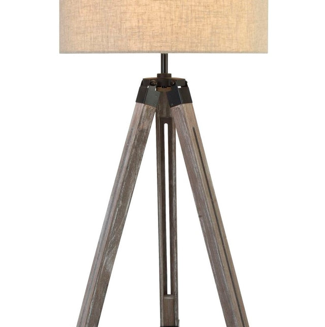 EASEL FLOOR LAMP, WASHED BROWN BASE, LINEN DRUM SHADE