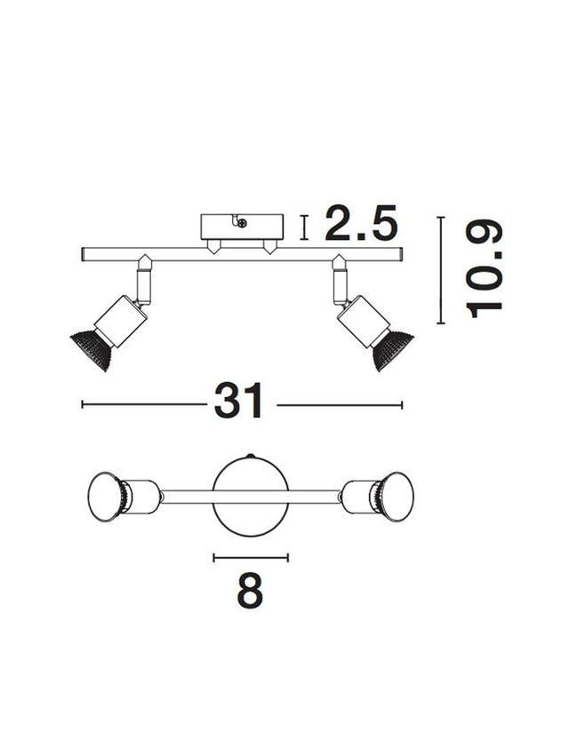 BASE Satin Nickel Metal LED GU10 2x5 Watt Watt IP20 Bulb Excluded L: 31 W: 8 H: 10.9 cm