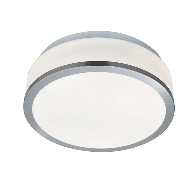 CHEESE - BATHROOM - IP44 2LT FLUSH, OPAL WHITE GLASS SHADE, SATIN SILVER TRIM DIA 23CM