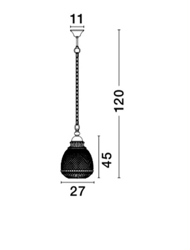 TOULON Gray Glass Dark Brown Base & Chain LED E27 1x12W IP20 Bulb Excluded D: 27 H1: 45 H2: 120 cm