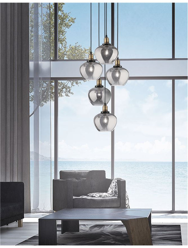 CEDRO Smoky Glass Bronze & Black Metal LED E27 5x12 Watt 230 Volt IP20 Bulb Excluded D: 50 H: 160 cm