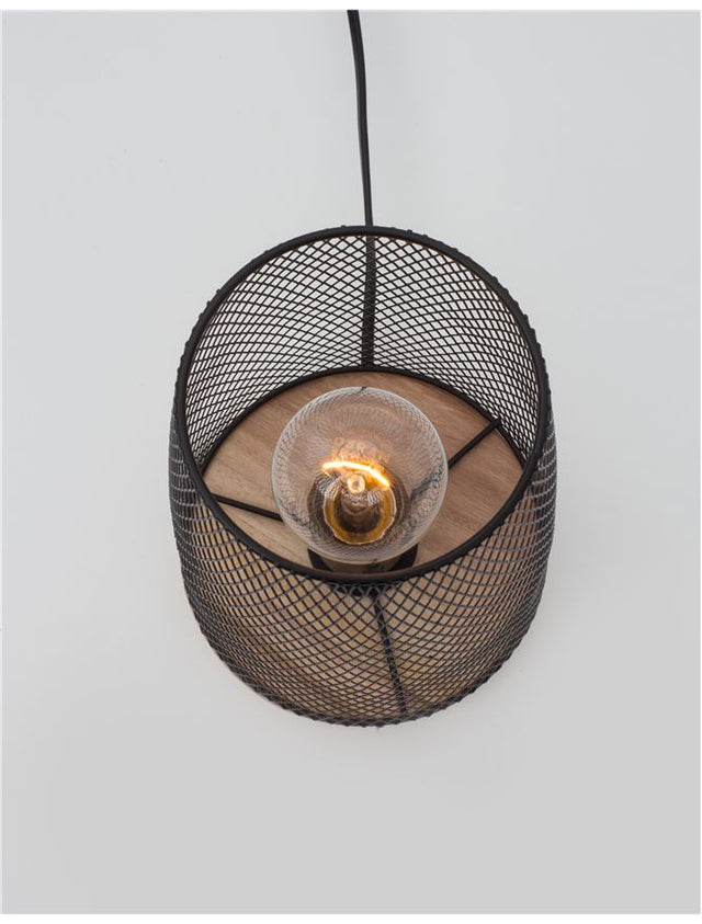 MARCO Black Metal Natural Wood LED E27 1x12 Watt 230 Volt IP20 Bulb Excluded D: 15 H: 19 cm