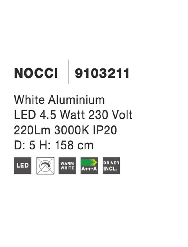 NOCCI White Aluminium White Fabric Wire LED 4.5 Watt 230 Volt 220Lm 3000K IP20 D: 5 H: 158 cm
