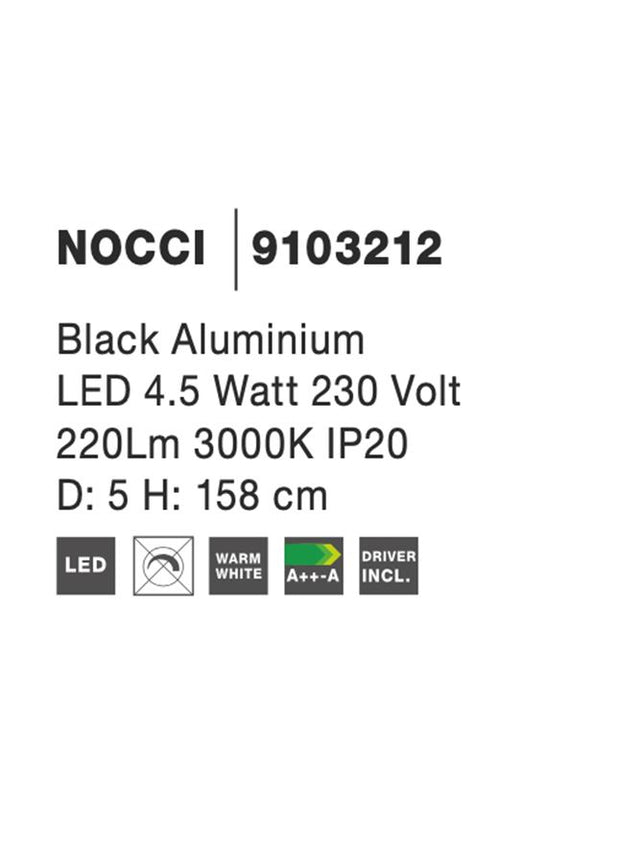 NOCCI Black Aluminium Black Fabric Wire LED 4.5 Watt 230 Volt 220Lm 3000K IP20 D: 5 H: 158 cm