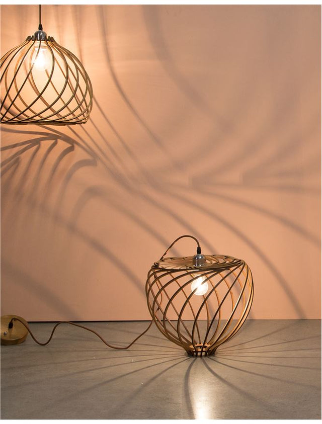 ADANA Natural Wood Brown Fabric Cable LED E27 1x12 Watt 230 Volt IP20 Bulb Excluded D: 35 H1: 30 H2: 230 cm