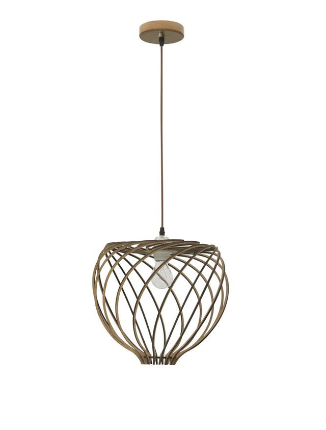 ADANA Natural Wood Brown Fabric Cable LED E27 1x12 Watt 230 Volt IP20 Bulb Excluded D: 35 H1: 30 H2: 230 cm