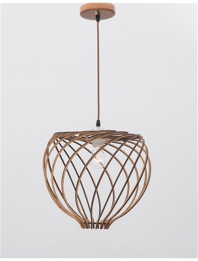 ADANA Natural Wood Brown Fabric Cable LED E27 1x12 Watt 230 Volt IP20 Bulb Excluded D: 35 H1: 30 H2: 230 cm