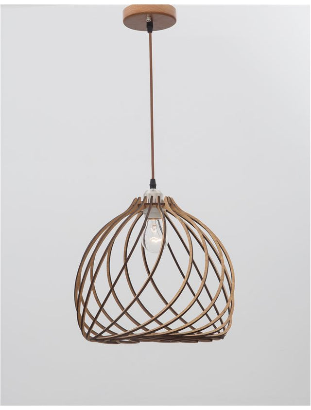 ADANA Natural Wood Brown Fabric Cable LED E27 1x12 Watt 230 Volt IP20 Bulb Excluded D: 35 H1: 30 H2: 230 cm