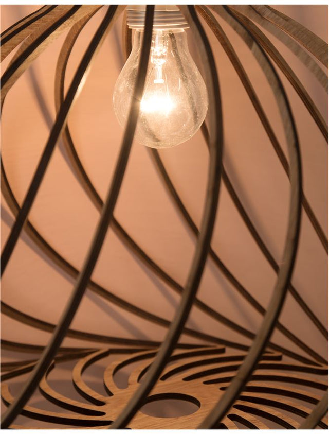 ADANA Natural Wood Brown Fabric Cable LED E27 1x12 Watt 230 Volt IP20 Bulb Excluded D: 35 H1: 30 H2: 230 cm