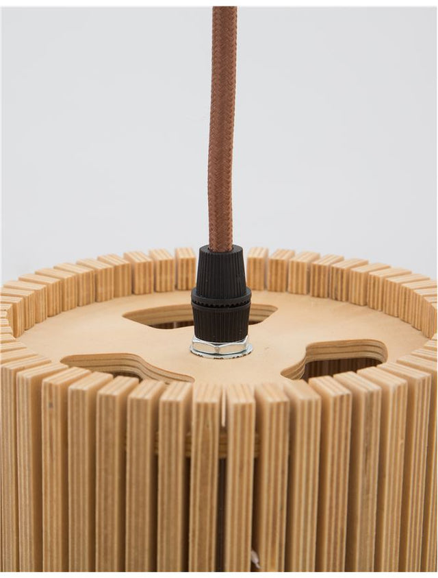 SOHO Natural Wood Brown Fabric Cable Solid Wood Canopy LED E27 1x12 Watt 230 Volt IP20 Bulb Excluded D: 38 H1: 55 H2: 245 cm