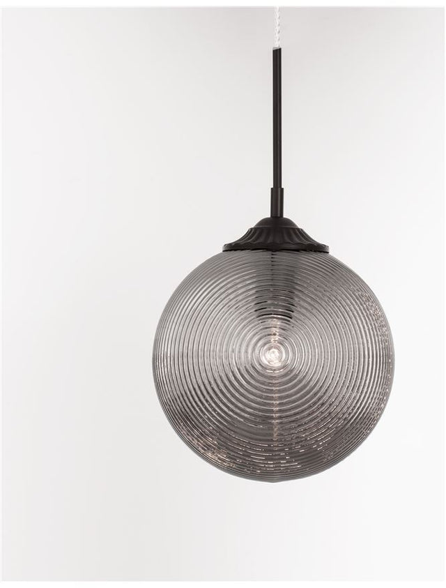 ATHENA Smoky Gray Glass Matt Black Metal LED E27 1x12 Watt 230 Volt IP20 Bulb Excluded D: 25 H: 120 cm