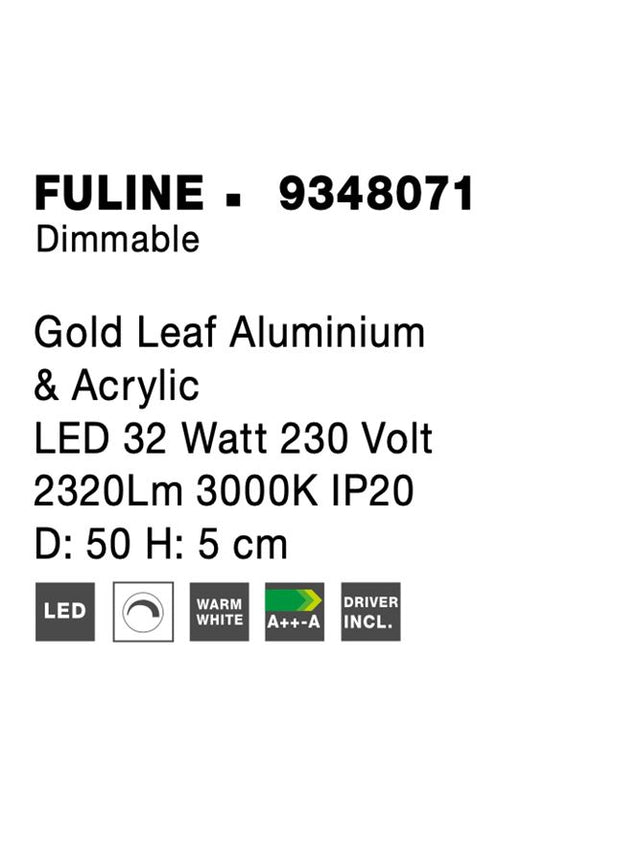 FULINE Gold Leaf Aluminium & Acrylic LED 32 Watt 230 Volt 2320Lm 3000K IP20 D: 50 H: 5 cm