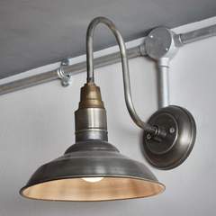 Industville Swan Neck Round Wall Light - 11 Inch - Pewter