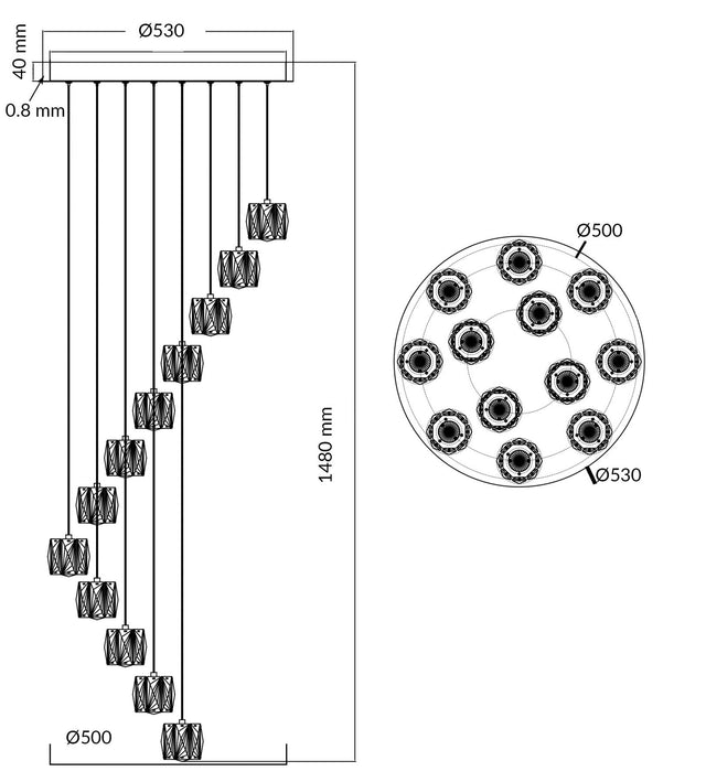 Aurora 12 Light Extra Small Spiral Crystal Pendant