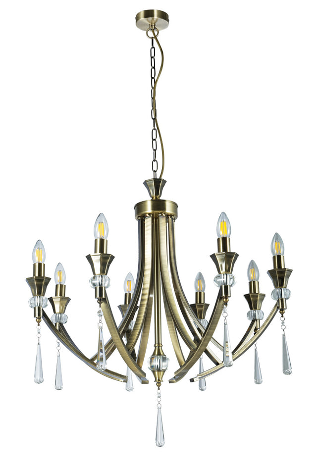Sophia 8 Light Crystal Ceiling Light Antique Brass