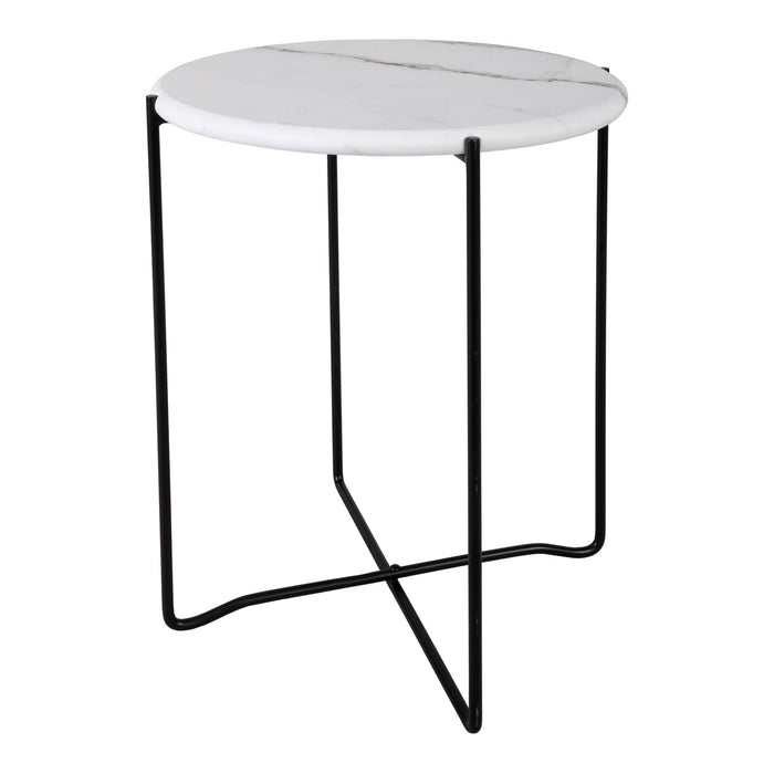 Azzate Round Rolled Edge Side Table White Marble Effect