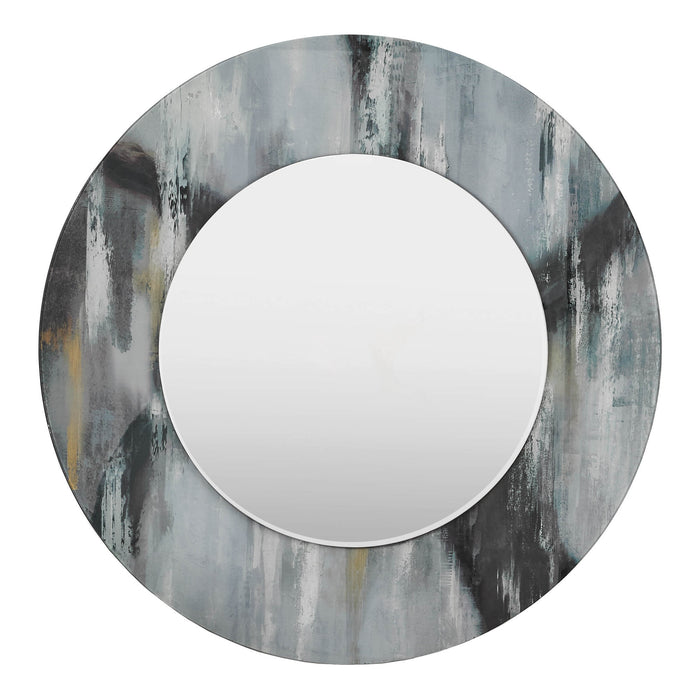 Mehera Round Mirror Grey Marble Print 80cm