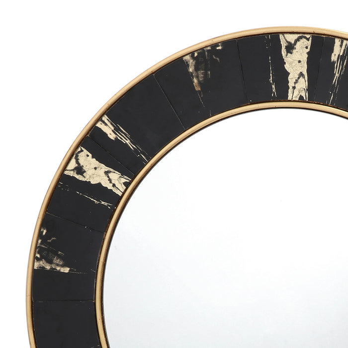Sidone Round Mirror With Black/Gold Foil Detail 80cm