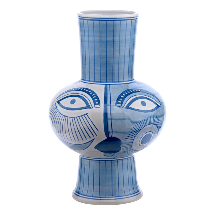 Picasso Ceramic Blue & White Vase With Face Print