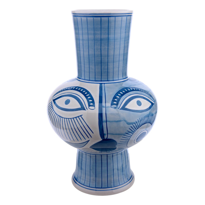 Picasso Ceramic Blue & White Vase With Face Print