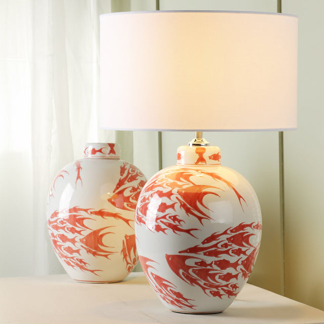 Simone Ceramic Coral & White Fish Pattern Jar With Lid