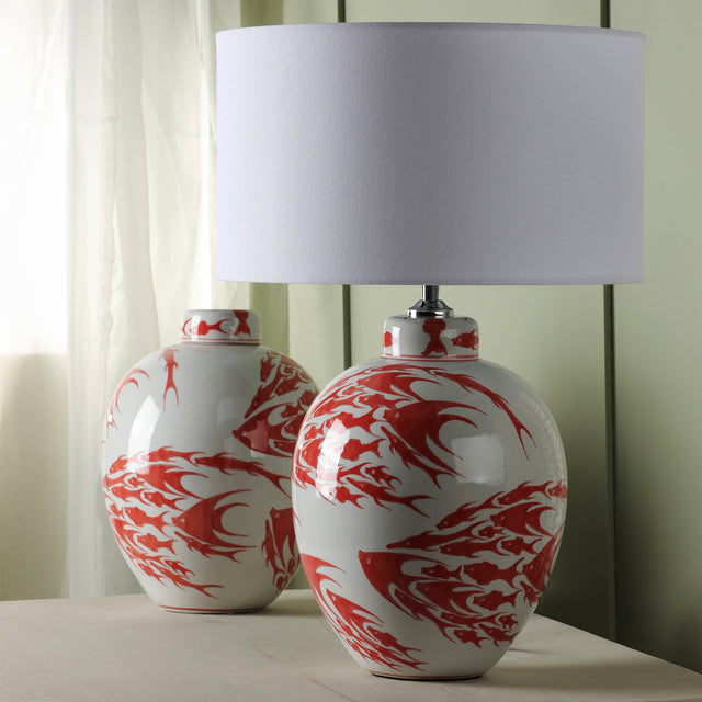 Simone Ceramic Coral & White Fish Pattern Jar With Lid