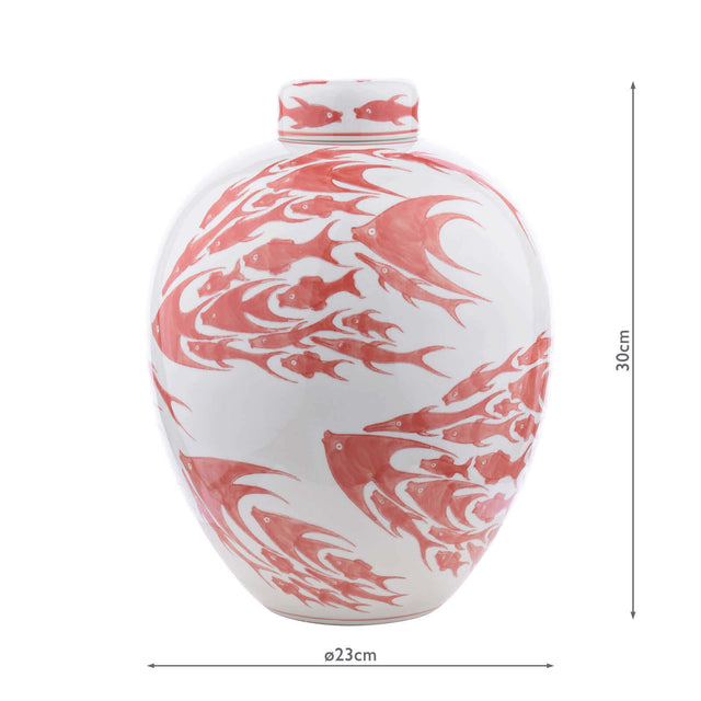 Simone Ceramic Coral & White Fish Pattern Jar With Lid