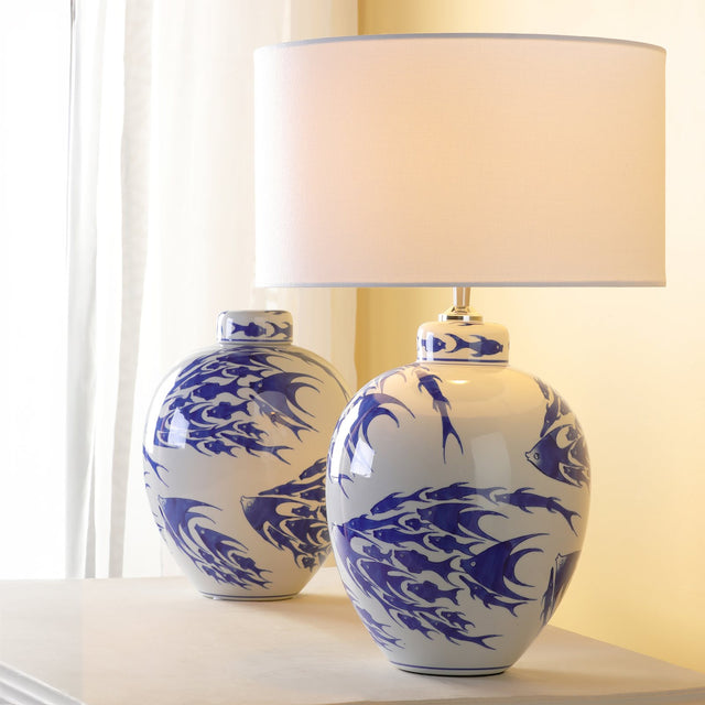 Simone Ceramic Blue & White Fish Pattern Jar With Lid