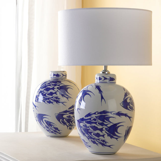 Simone Ceramic Blue & White Fish Pattern Jar With Lid