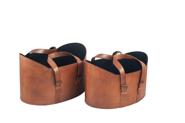 Alessio S/2 Vintage Brown Leather Handled Storage