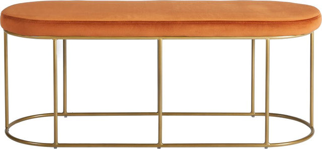 Nino Tobacco Velvet and Gold Metal Bench