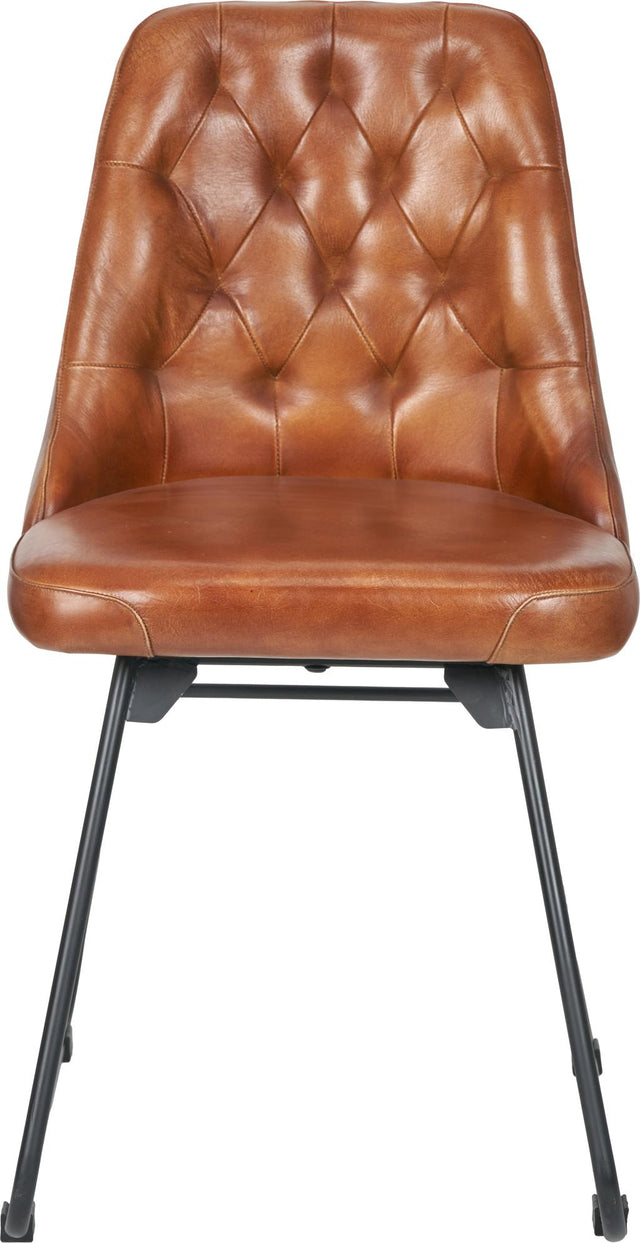Camillo Vintage Brown Leather and Black Metal Diamond Back Dining Chair