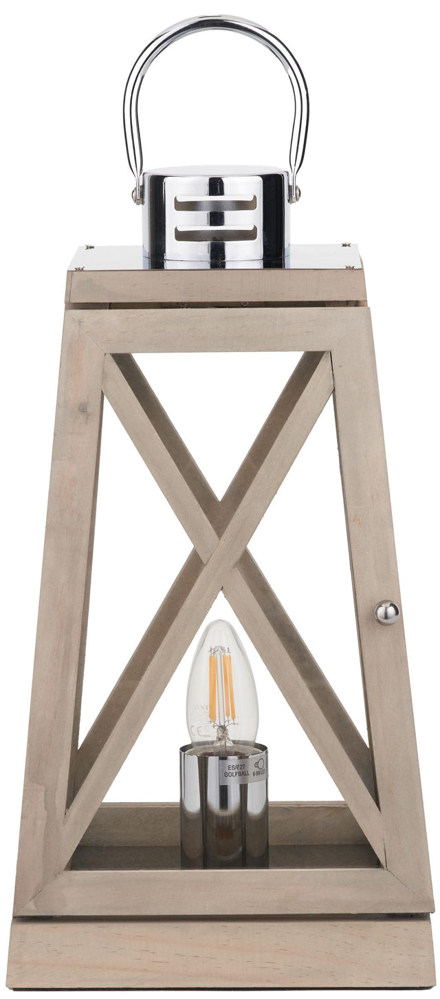 Devon Grey Wood and Chrome Lantern Table Lamp