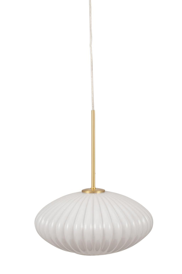 Emilia White Glass and Gold Metal Ribbed Oval Pendant