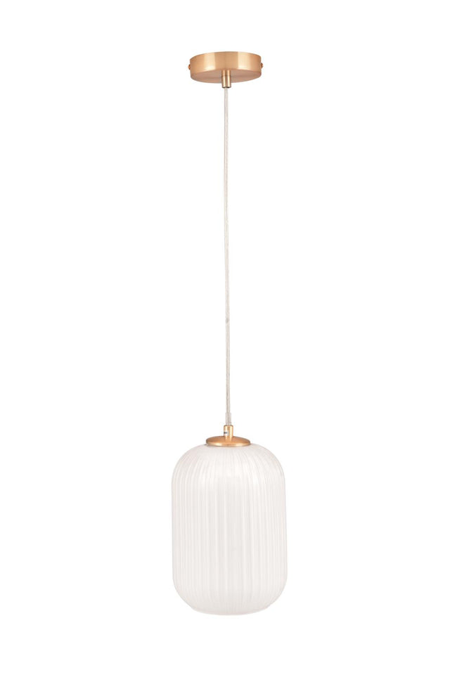 Alessia White Glass and Gold Metal Ribbed Glass Pendant