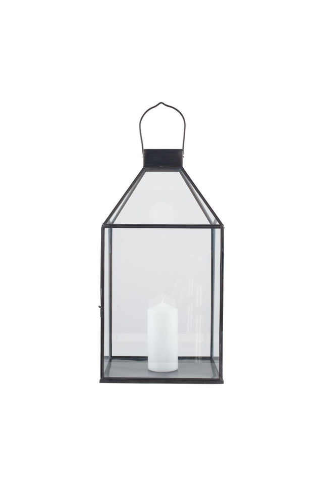 Antique Brass Metal and Glass Square Lantern