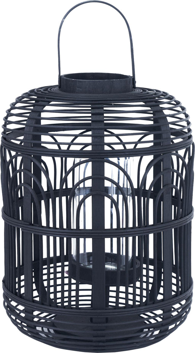 Black Bamboo and Glass Lantern Large