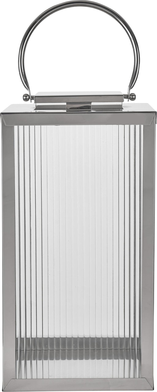 Silver Metal and Ribbed Glass Lantern Large