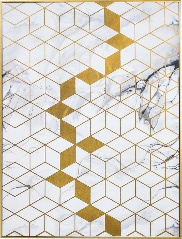 White and Grey Marble Effect and Gold Geo Pattern Canvas