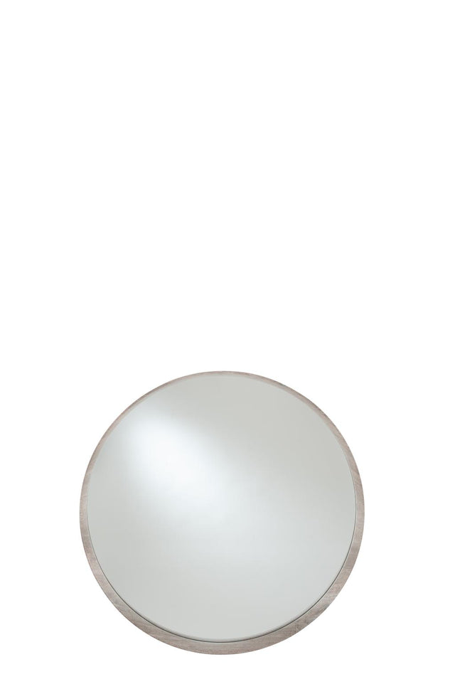 Grey Oak Wood Veneer Deep Edge Round Wall Mirror Large