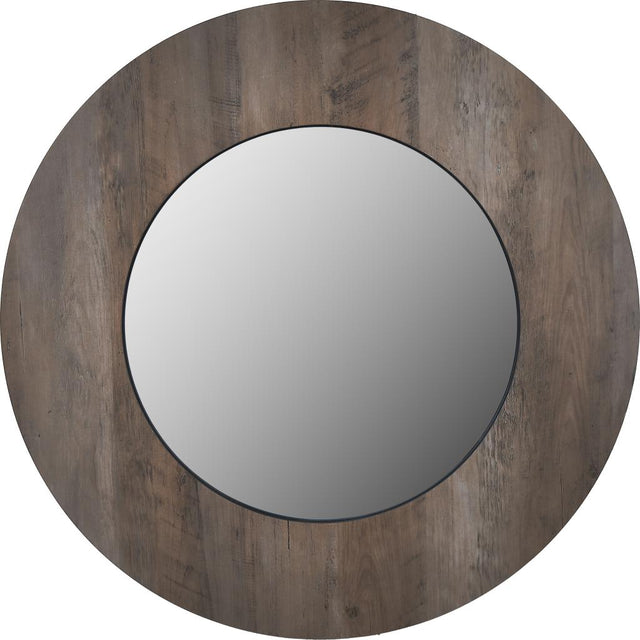 Brown Wood Veneer Round Wall Mirror
