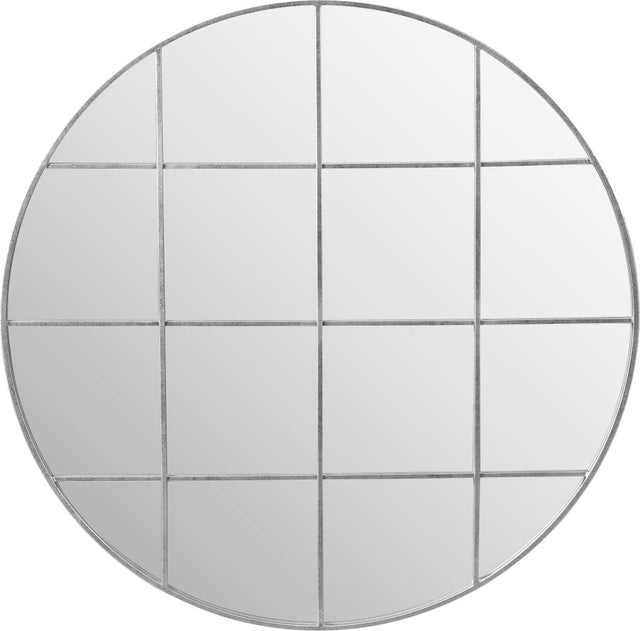 Silver Metal 16 Pane Round Wall Mirror