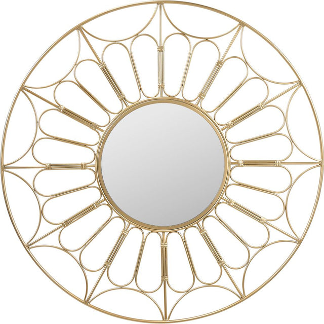 Gold Metal Cane Design Round Wall Mirror