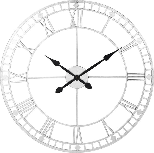 Antique Silver Metal Round Wall Clock Large